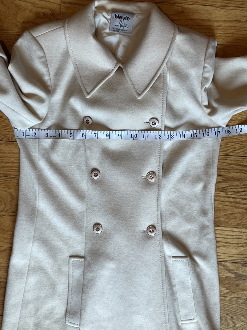 Vintage BLEYLE Women's 100% Wool Double Breasted Car Coat Jacket Cream Size 10 - Picture 12 of 14